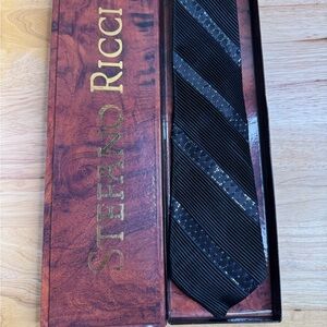 Stefano Ricci Black Pleated Silk Tie with Swarovski Crystals